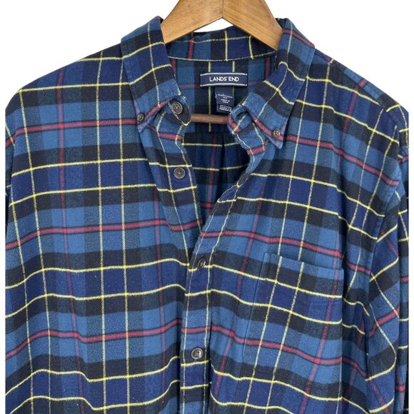 Lands End Mens Traditional Fit Long Sleeve Button Down Plaid Flannel Shirt L - Picture 2 of 10